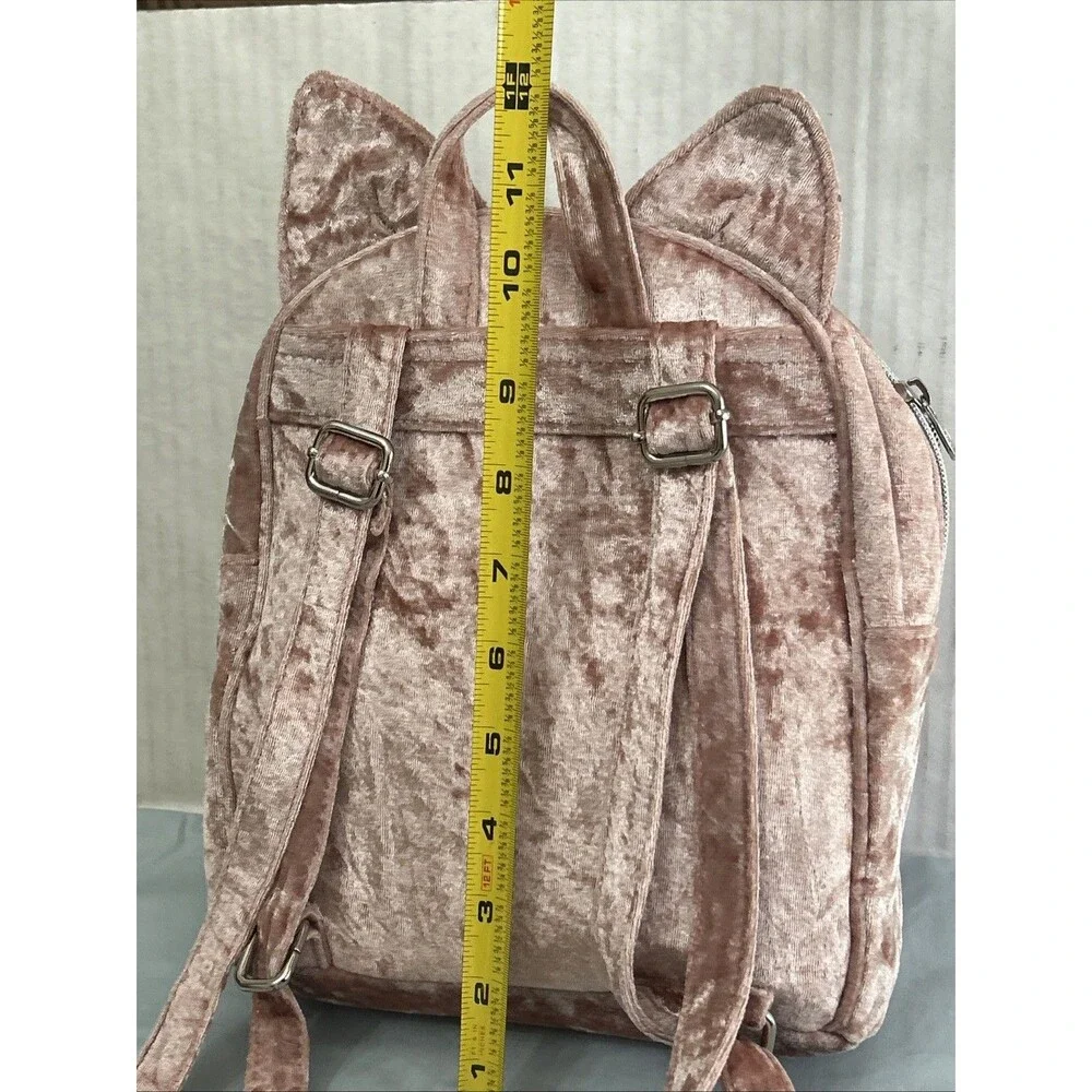 JUSTICE MINI BACKPACK KITTY CAT SHIMMERING GLITTER EARS ROSE VELOUR SUPER CUTE